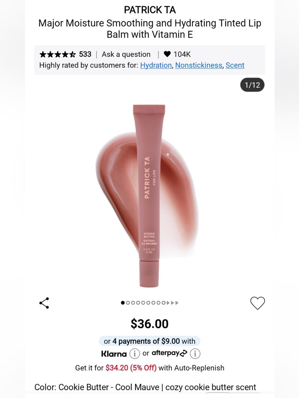 Patrick Ta Tinted Lip Balm — Cool Mauve (Cookie Butter)